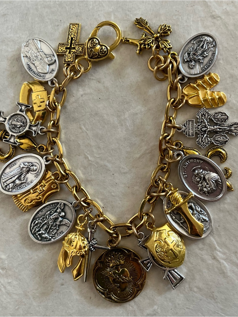 Armor of God Charm Bracelet w Crosses and Sacred Heart Coin, Medals - Picture 9 of 9